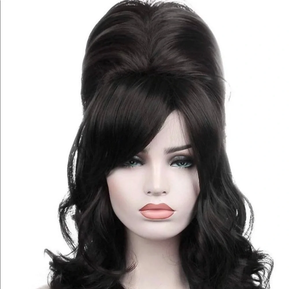 - Black Stylish  60’s Retro look Beehive Hair full cap wig  Arrives NEW